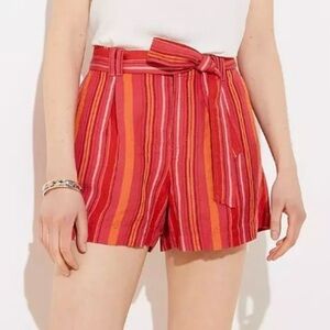 Women’s Loft Red Striped Tie Waist Pull On Shorts Size Small